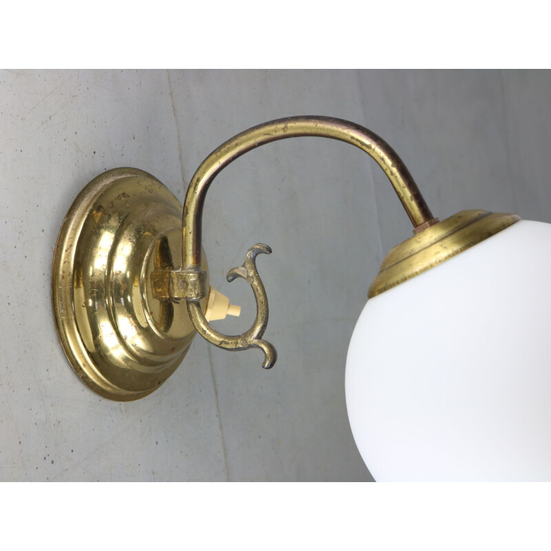 Mid-century brass & opaline wall lamp