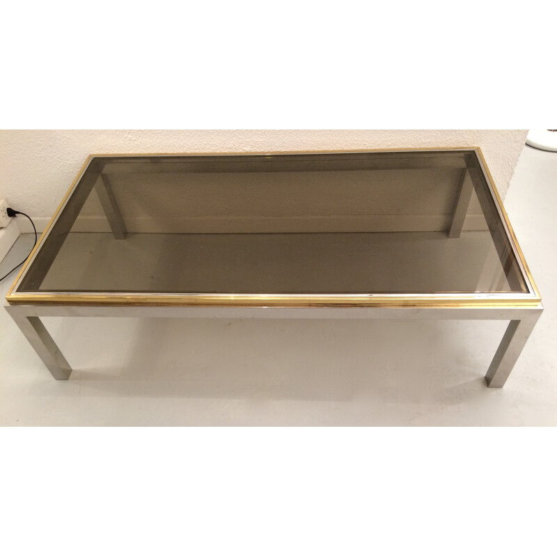 Vintage brass and chrome coffee table, Italy 1970