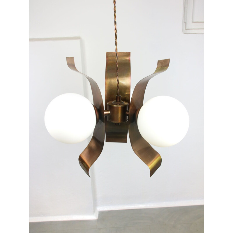 Vintage minimalist copper chandelier, 1970s