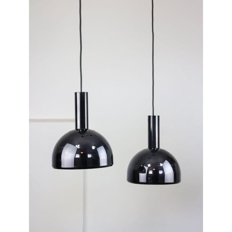 Pair of minimalist vintage pendant lamps in chrome