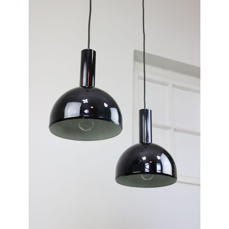 Pair of minimalist vintage pendant lamps in chrome