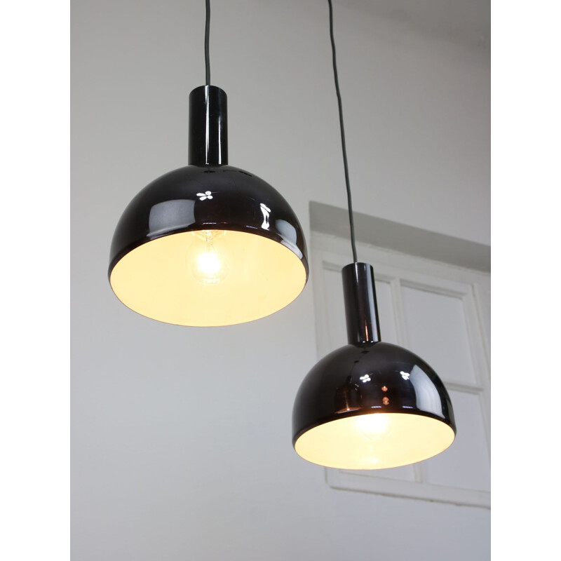 Pair of minimalist vintage pendant lamps in chrome