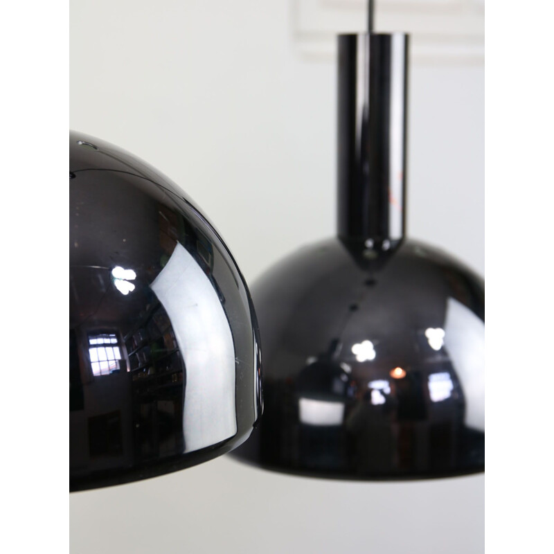 Pair of minimalist vintage pendant lamps in chrome