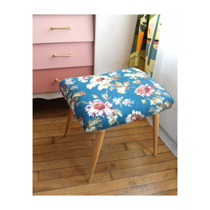 Vintage stool in wood and fabric - 1960s