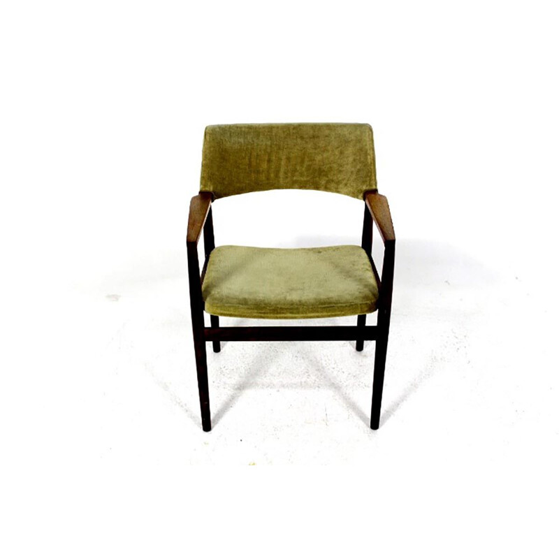 Scandinavian vintage office chair in rosewood and velvet, Denmark 1960