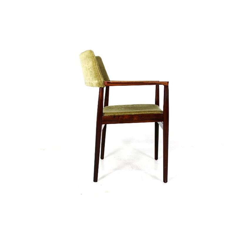 Silla de oficina vintage escandinava de palisandro y terciopelo, Dinamarca 1960