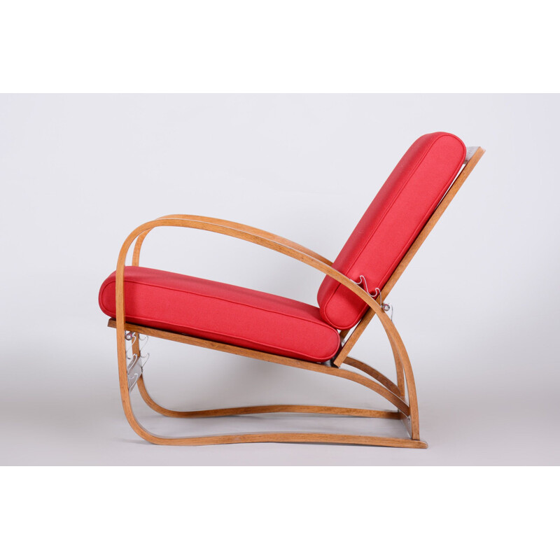 Vintage red armchair by Jindrich Halabala for Up Zavody, Czechoslovakia 1930s