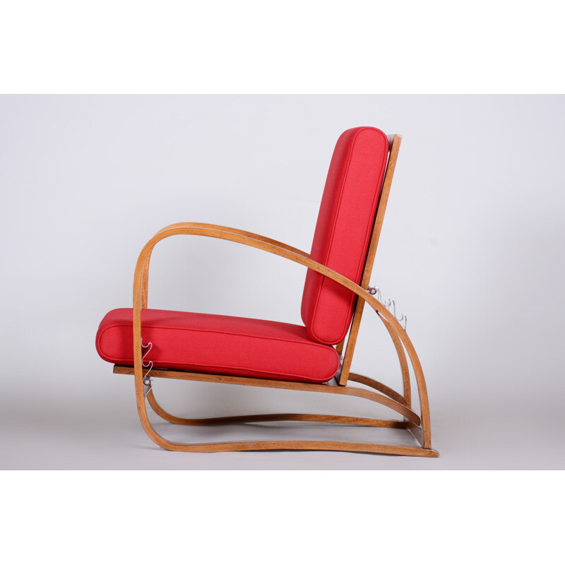 Vintage red armchair by Jindrich Halabala for Up Zavody, Czechoslovakia 1930s