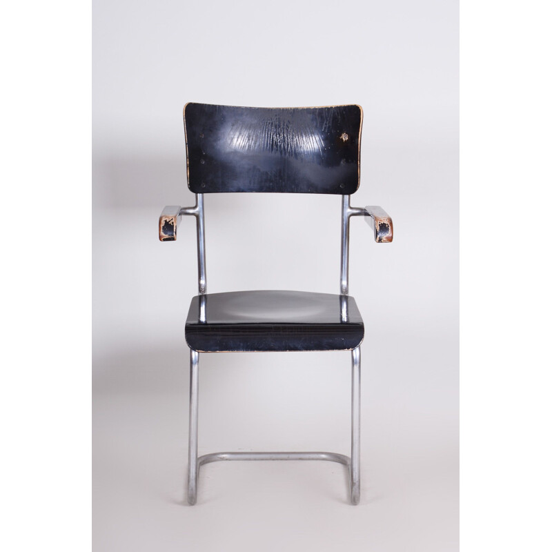 Cadeira preta vintage com apoios de braço de Petr Vichr para Vichr Co, Checoslováquia 1930