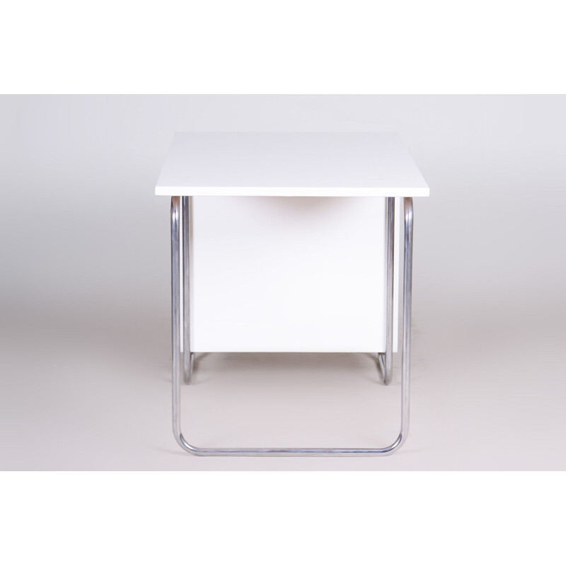 Vintage white Bauhaus desk in chromed metal by Robert Slezak, Czechoslovakia