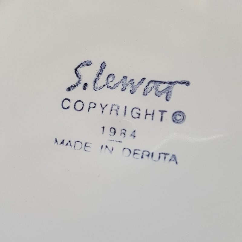 Vintage ceramic plate by Sol LeWitt for Deruta, Italy 1980