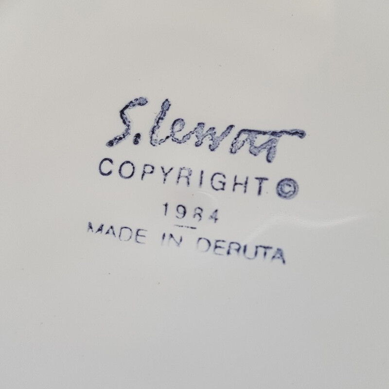Vintage ceramic plate by Sol LeWitt for Deruta, Italy 1980