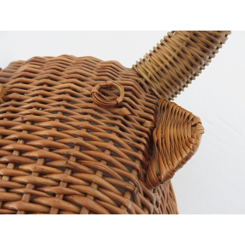 Vintage minotaur bull head in wicker, France 1960-1970