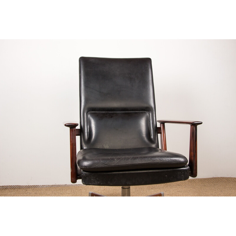 Vintage Danish office chair in Rio rosewood and leather model 419 by Arne Vodder for Sibast Mobler, 1960