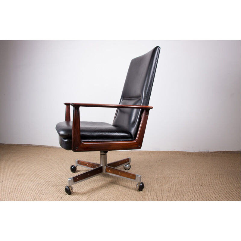 Vintage Danish office chair in Rio rosewood and leather model 419 by Arne Vodder for Sibast Mobler, 1960