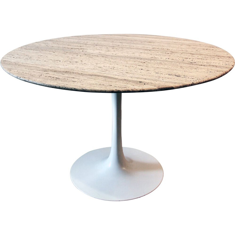 Vintage travertine tulip table by Maurice Burke for Arkana, 1960-1970