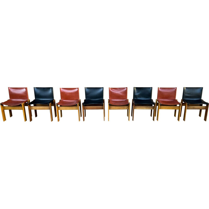 Set of 8 vintage Monk chairs by Afra and Tobia Scarpa for Molteni, 1973