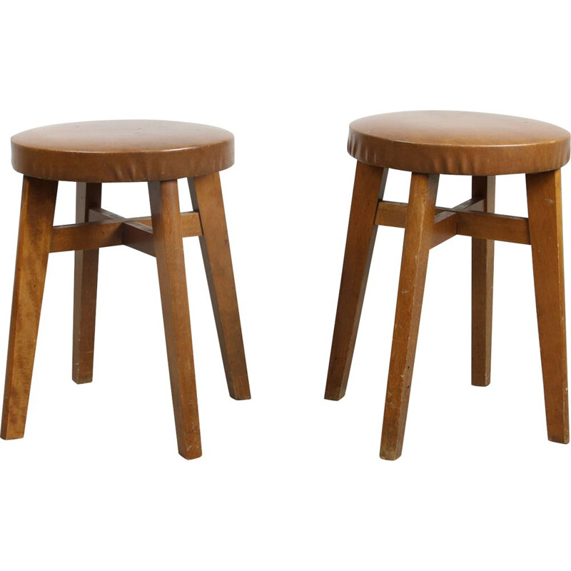 Pair of mid-century brown leatherette stools