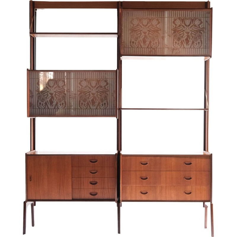 Vintage free standing teak wall unit by Torbjorn Afdal for Bruksbo Tyristrand, Norway 1960s