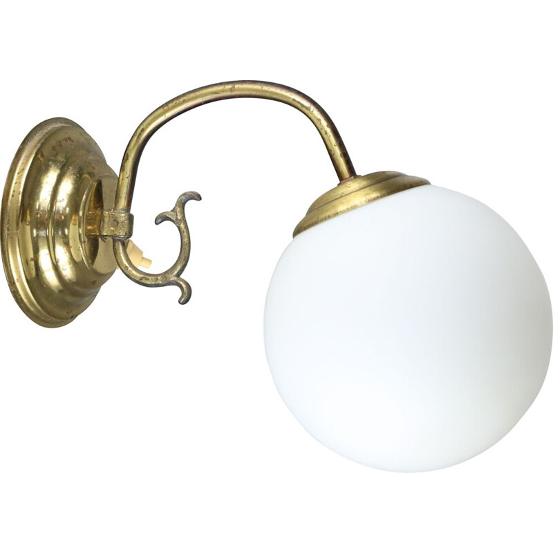 Mid-century brass & opaline wall lamp