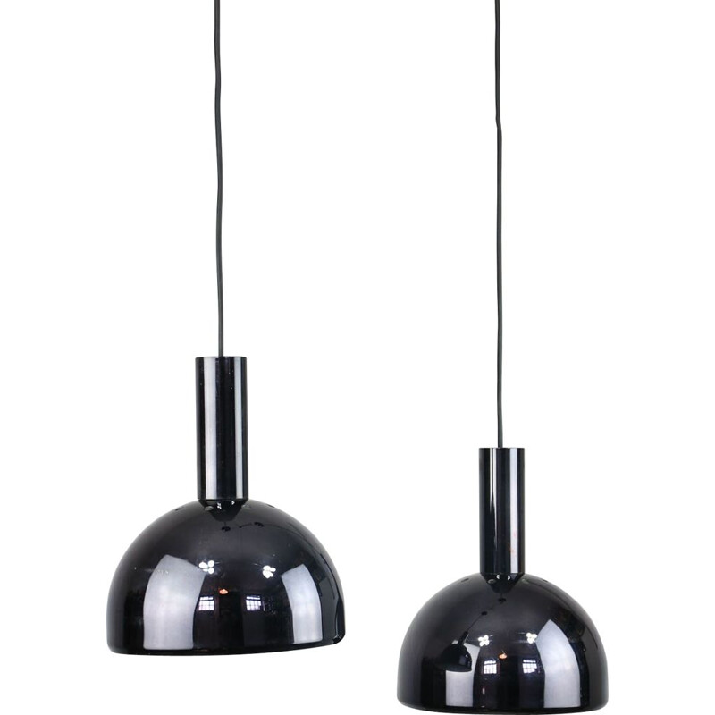 Pair of minimalist vintage pendant lamps in chrome