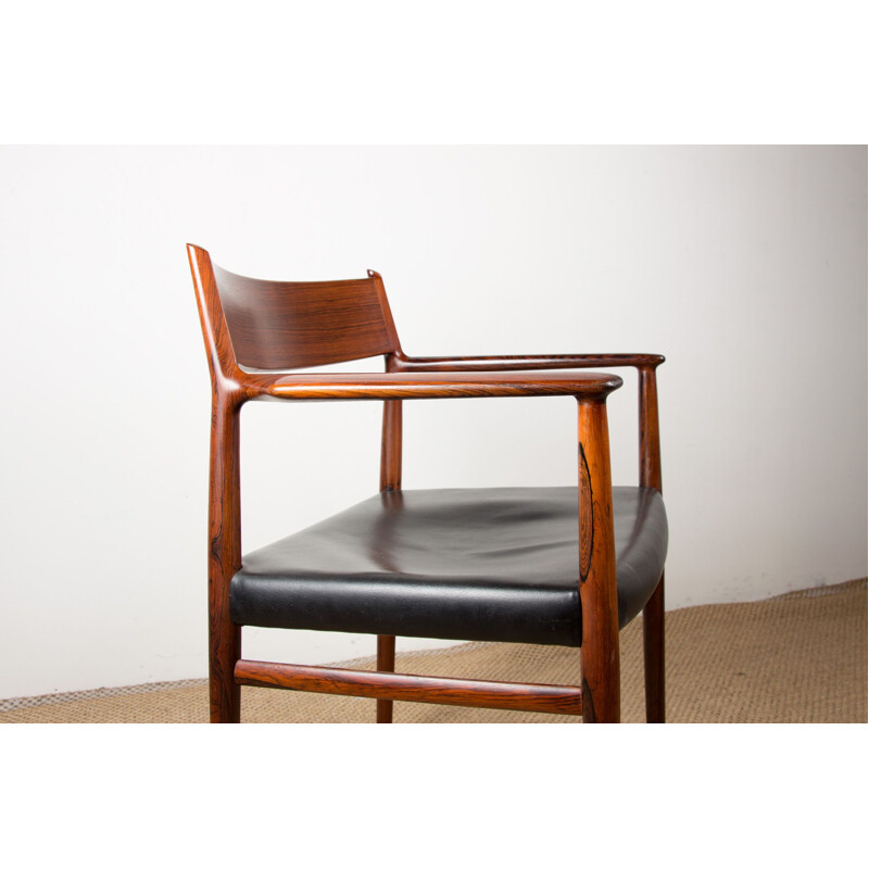 Vintage Danish armchair in leather and Rio rosewood model 404 by Arne Vodder for P.Olsen, 1960
