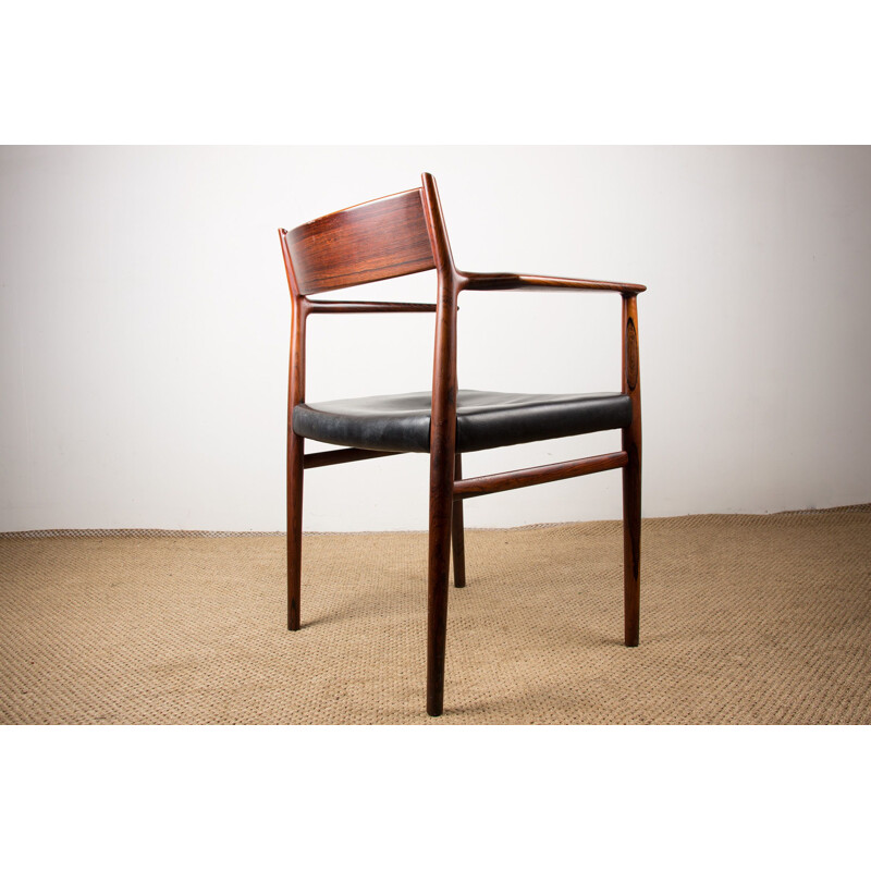 Vintage Danish armchair in leather and Rio rosewood model 404 by Arne Vodder for P.Olsen, 1960