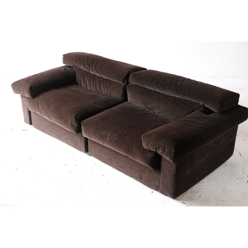 Vintage sofa "Erasmo" in brown ribbed velvet by Tobia Scarpa for B&B Italia, 1970s