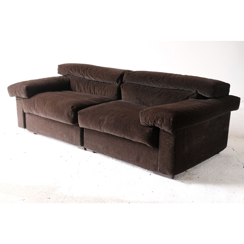 Vintage sofa "Erasmo" in brown ribbed velvet by Tobia Scarpa for B&B Italia, 1970s