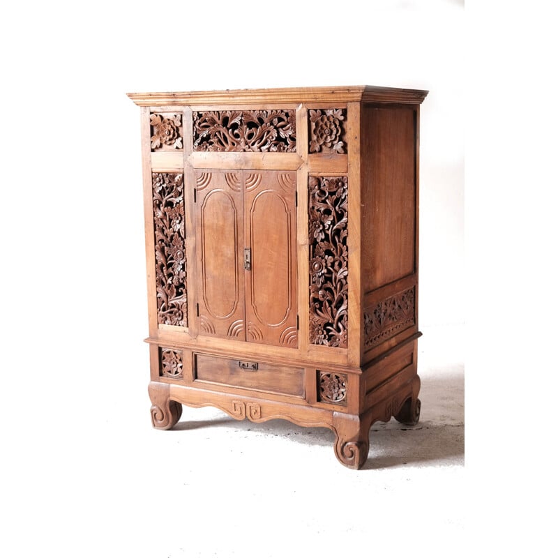 Vintage solid teak Asian sideboard