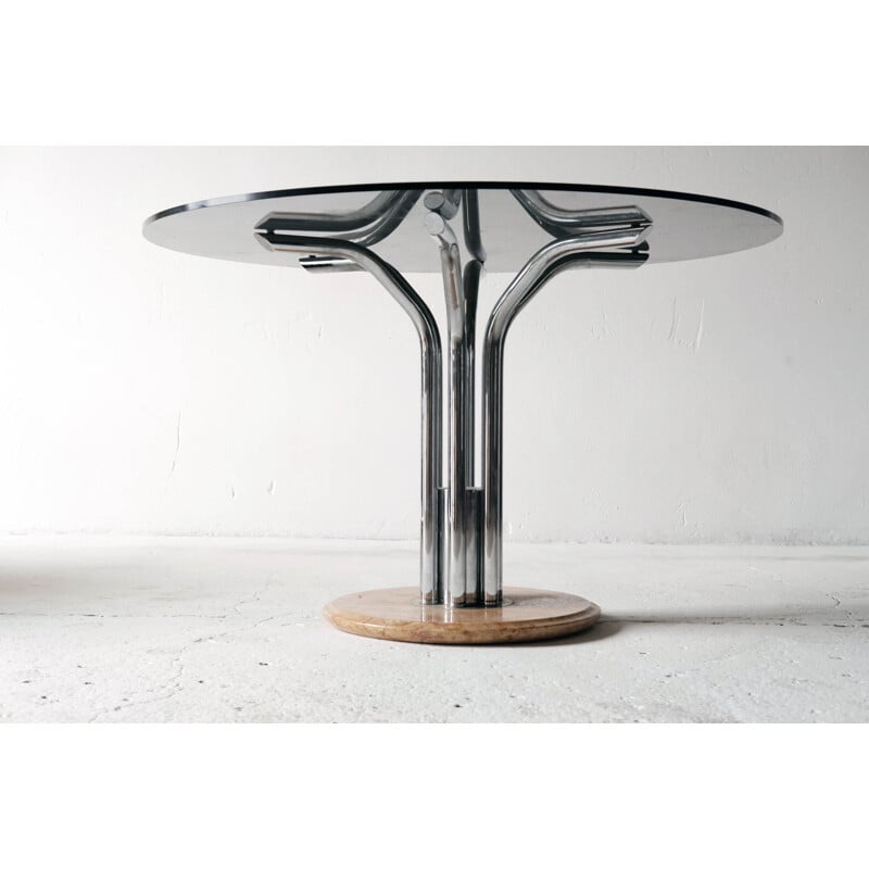 Mesa de cristal vintage con base de mármol, Italia 1960