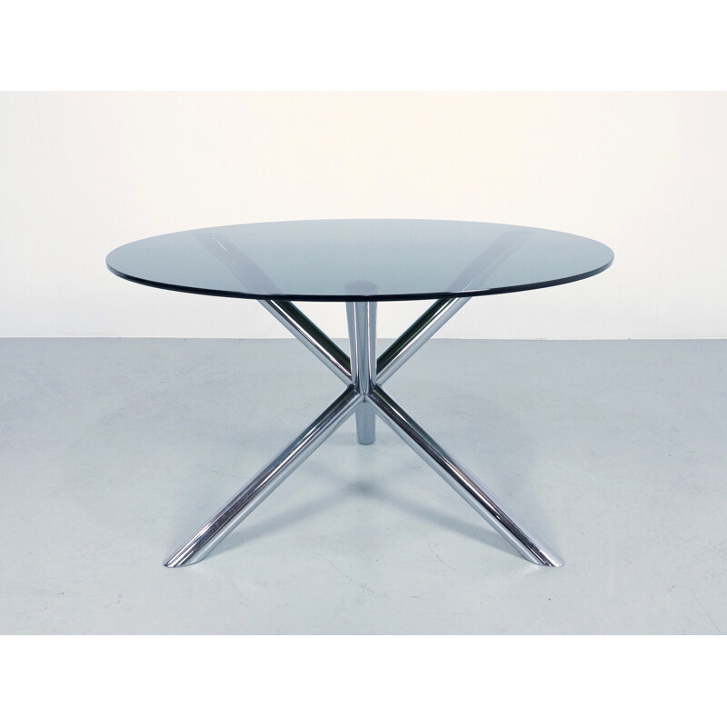 Roche Bobois dining table in chromed metal and smoked glass - 1970s