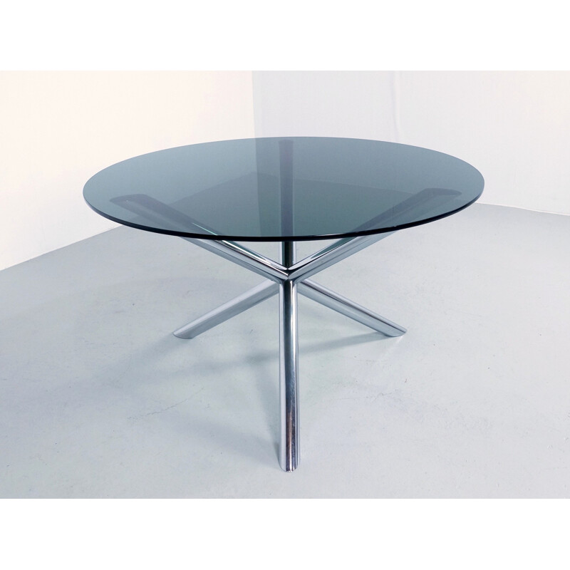 Roche Bobois dining table in chromed metal and smoked glass - 1970s
