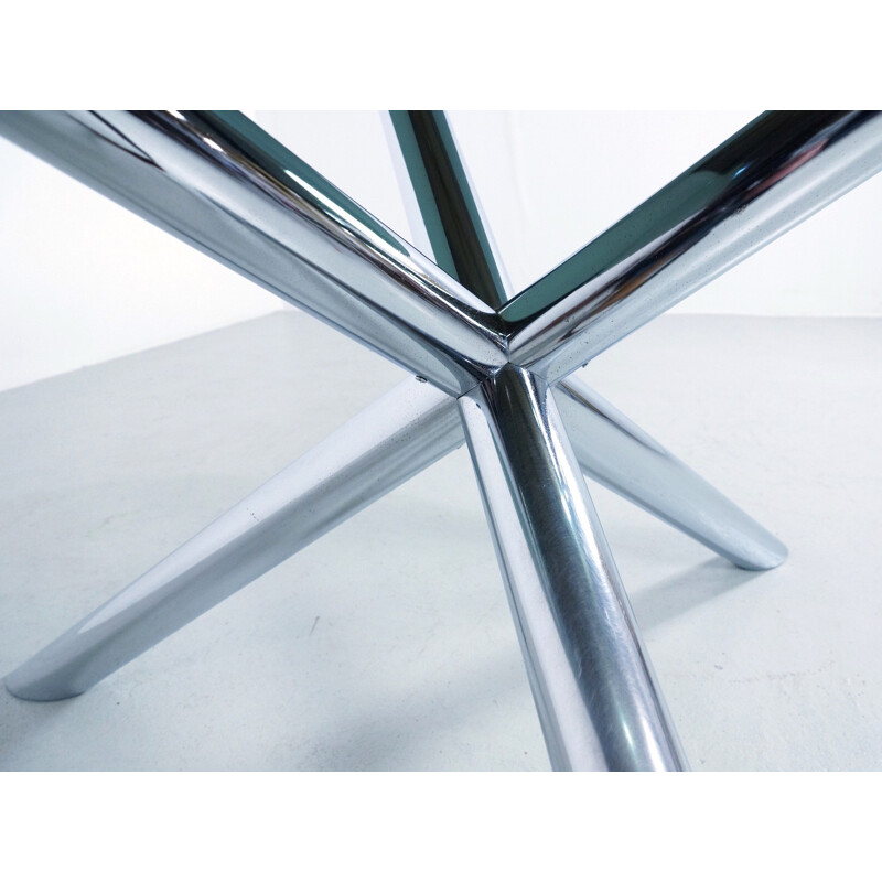 Roche Bobois dining table in chromed metal and smoked glass - 1970s