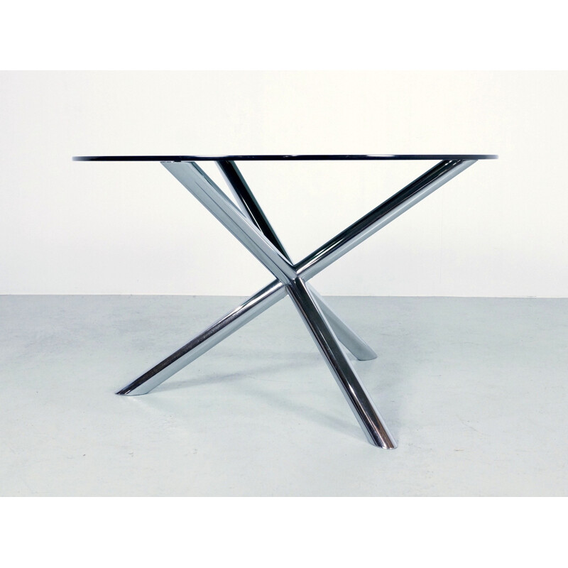 Roche Bobois dining table in chromed metal and smoked glass - 1970s