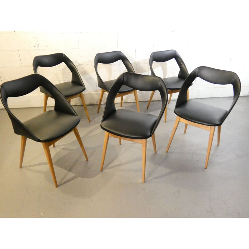 Serie van 6 vintage stoelen van Louis Paolozzi uitgegeven door Zol 1950