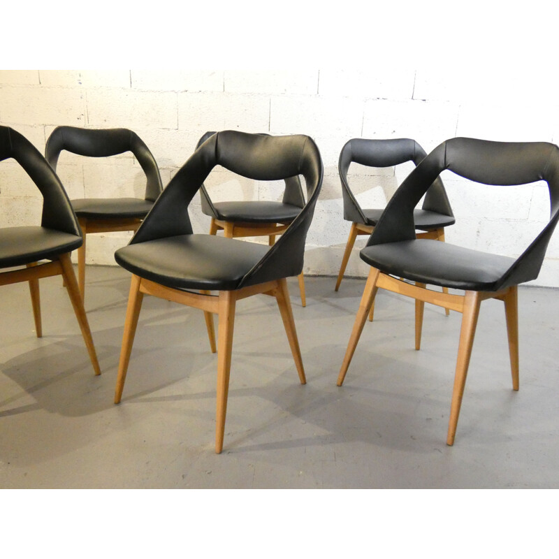Série de 6 cadeiras vintage de Louis Paolozzi publicadas por Zol 1950