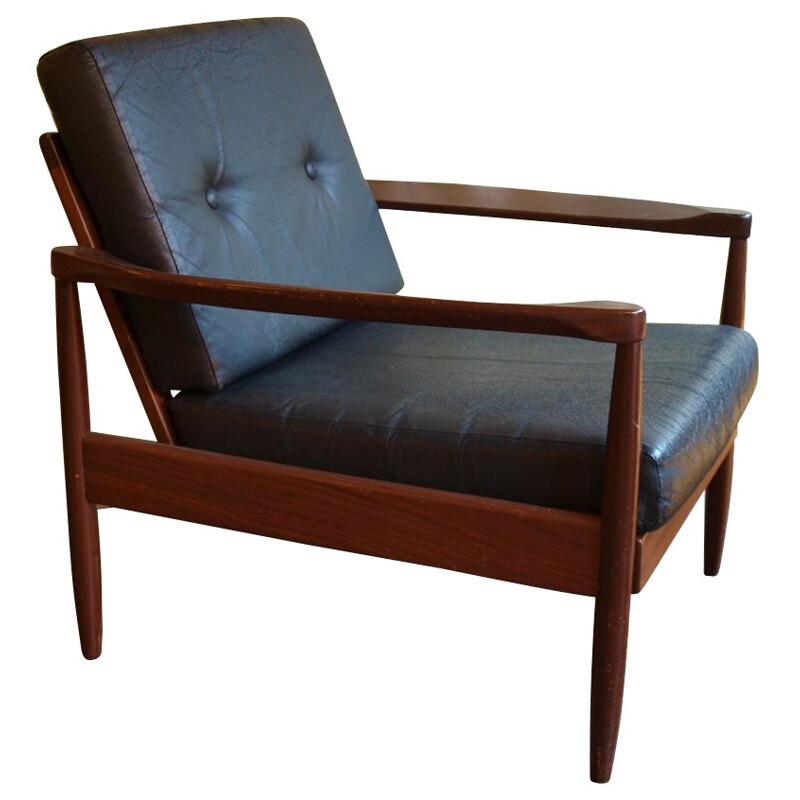 Danish pair of armchairs in teak and leatherette - 1960s