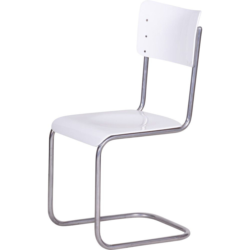Vintage witte Bauhaus stoel van Vichr