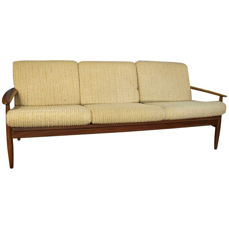 White 3-seater sofa in teak - 1960s