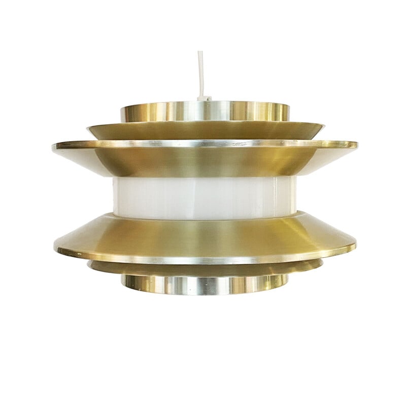 Vintage pendant lamp "Trava" in golden aluminium by Carl Thore for Granhaga Metallindustri, Sweden 1970s