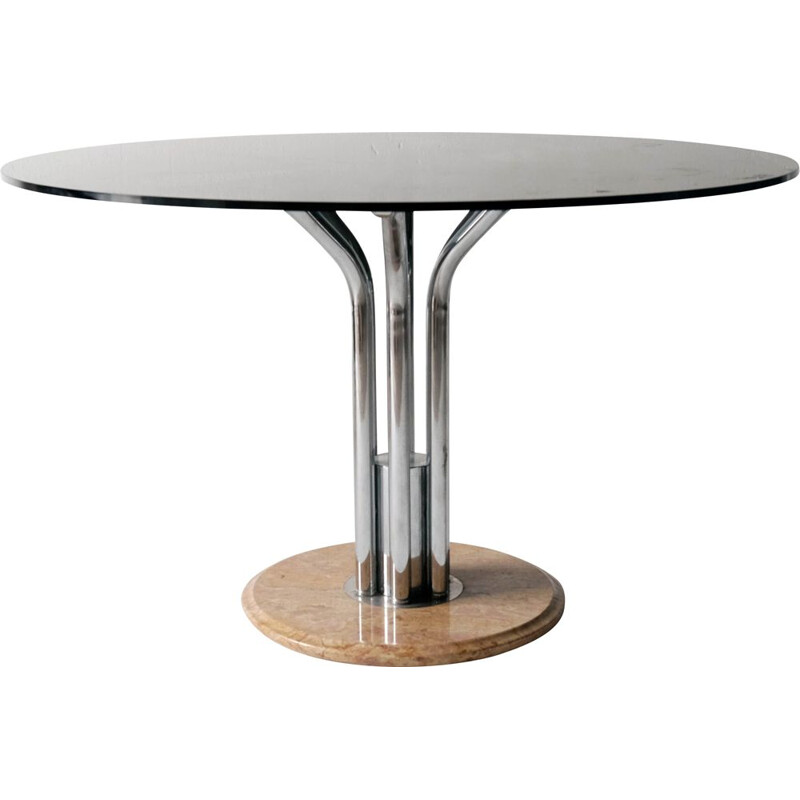 Vintage glass table with marble base, Italy 1960s