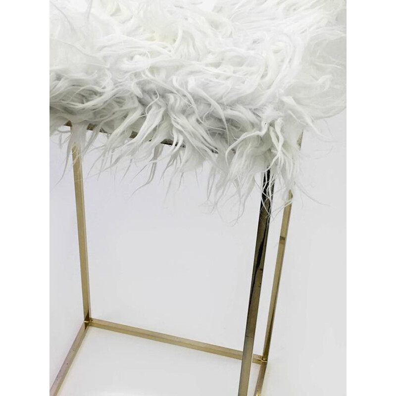 High modern brass faux fur stool - 1960s