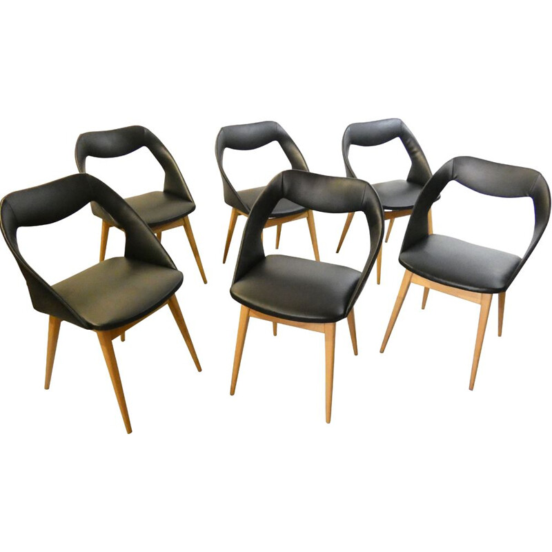 Series of 6 vintage chairs by Louis Paolozzi published by Zol 1950