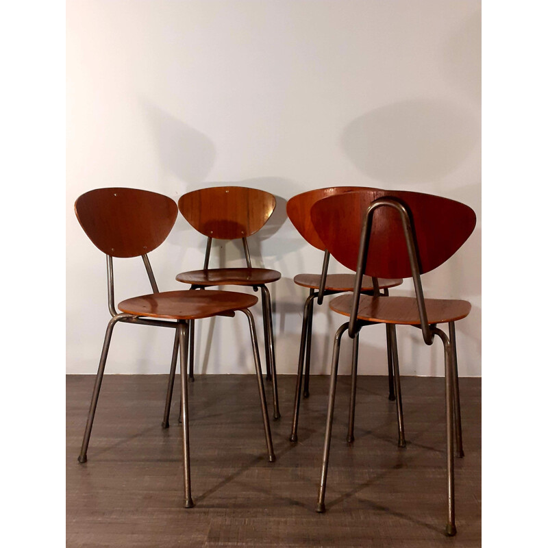 Set van 4 vintage teakhouten Deense stoelen, 1960