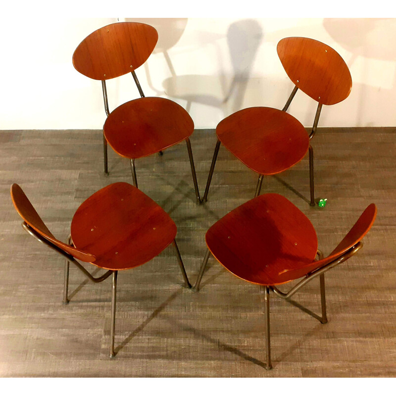 Set of 4 vintage teak danish chairs, 1960