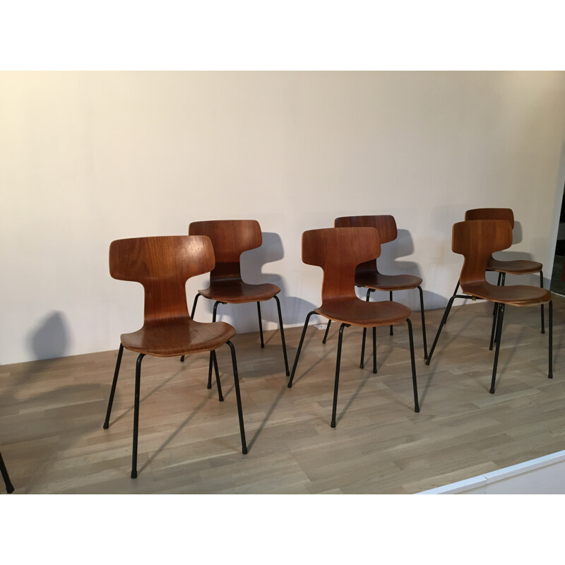 Set of 6 Fritz Hansen "Marteau" chairs in teak, Arne JACOBSEN - 1960s