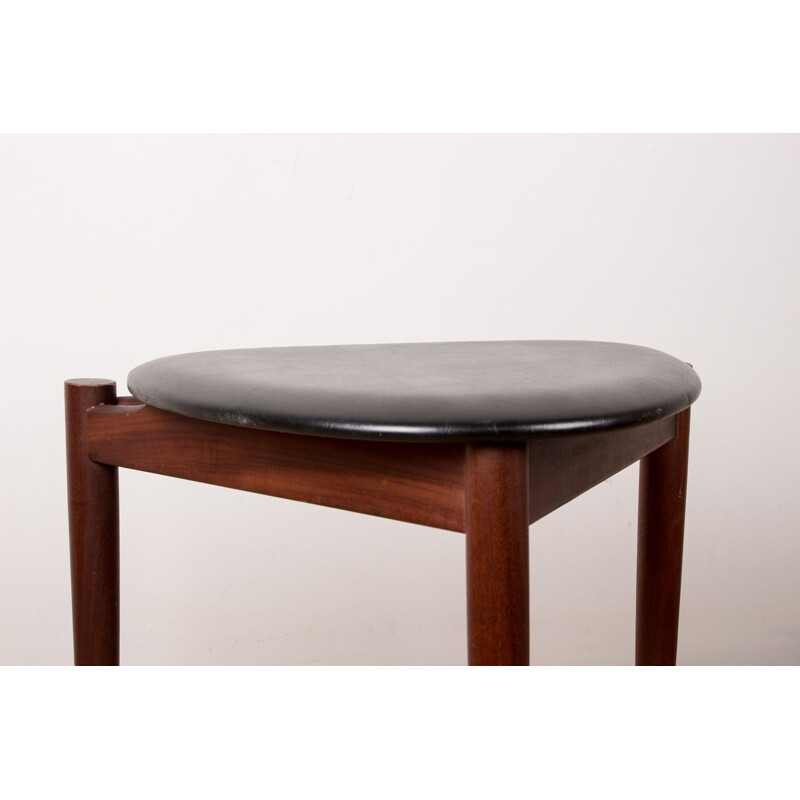 Vintage Danish teak and black skai stool by Hans Olsen for Frem Rojle, 1960