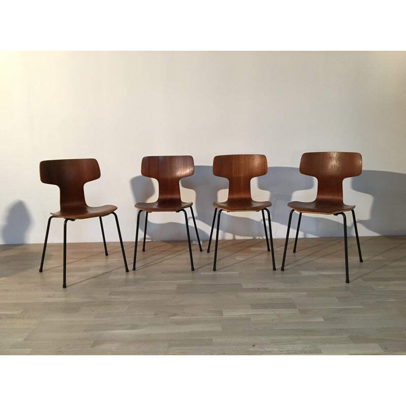 Set of 4 Fritz Hansen "Marteau" chairs in teak, Arne JACOBSEN - 1960s