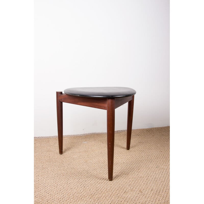 Vintage Danish teak and black skai stool by Hans Olsen for Frem Rojle, 1960